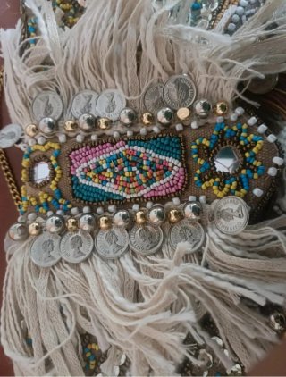 Bolso boho étnico flecos abalorios monedas decorat