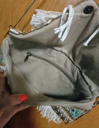 Bolso boho étnico flecos abalorios monedas decorat