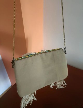 Bolso boho étnico flecos abalorios monedas decorat