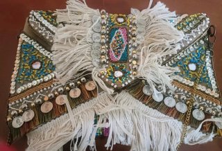 Bolso boho étnico flecos abalorios monedas decorat