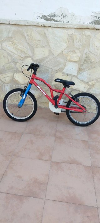 Bicicleta infantil roja y azul