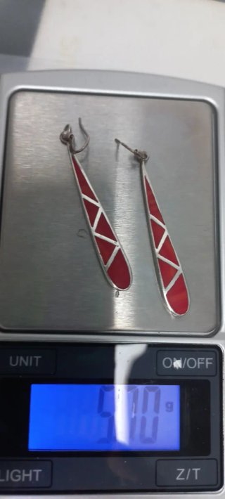Pendientes Largos de Plata y coral rojo