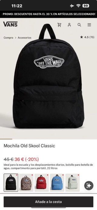 Mochila Vans Old Skool Classic Negra