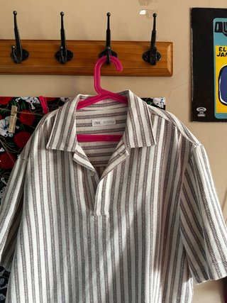 Camisa Zara Rayas Beige y Marrón Talla S