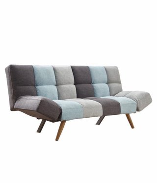 Sofá Cama de Tela Gris y Azul