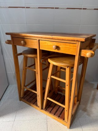 Mesa Auxiliar de Cocina con 2 Taburetes