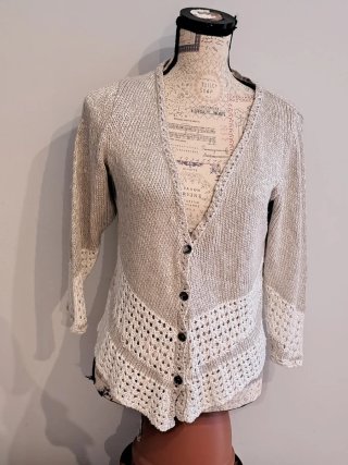 Chaqueta de punto beige y gris talla única