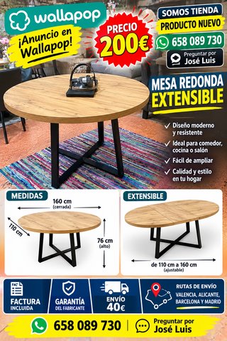 Mesa Redonda Extensible de Madera y Metal