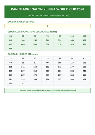 Cartas Panini Adrenalyn XL Mundial 2026