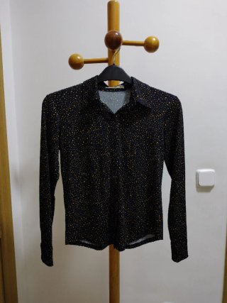 Camisa mujer manga larga negra y dorada