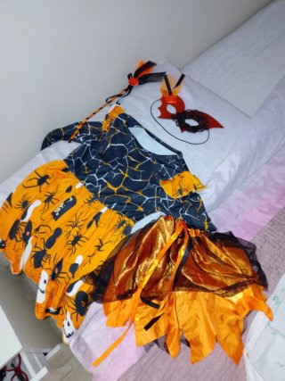 Costume zucca bambina bacchetta maschera