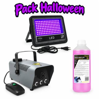 Pack Halloween: Foco LED UV y Máquina de Humo