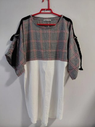 Vestido Zara Talla M Cuadros Blanco