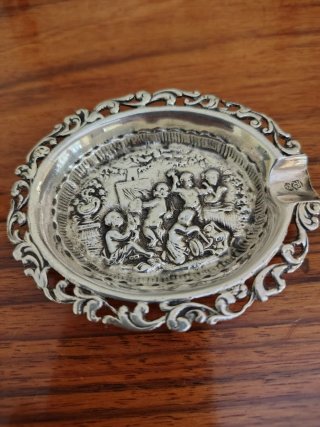 Cenicero antiguo plata ley grabado