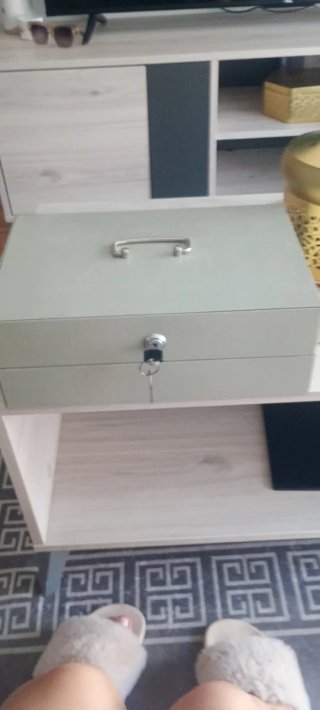 Caja fuerte metálica gris con 2 compartimentos