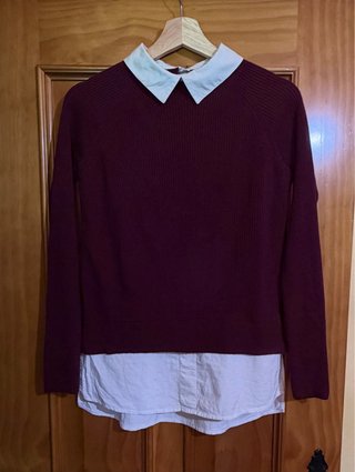 Jersey Granate con Cuello y bajo de Camisa Talla S