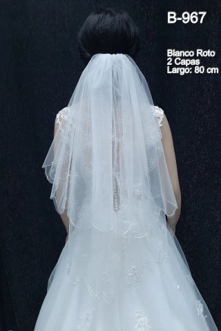 Velo Novia Corto Bordado con Perlas 2 Capas Blanco