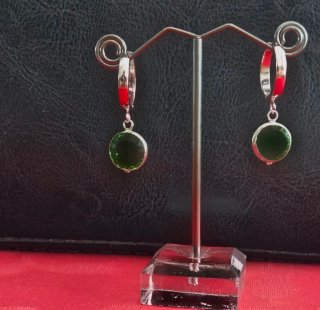 Pendientes con Piedra de crital  Verde aro acero