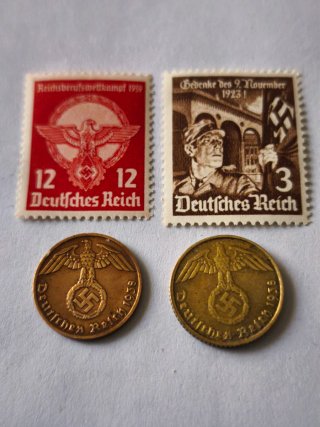 Lote sellos y monedas epoca nazi.