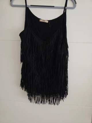Top Negro con Flecos Mango Talla M
