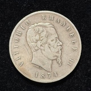 5 Liras Italia 1874 Víctor Manuel II plata Milán