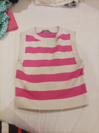 Camiseta sin mangas ZARA rayas rosa y blanco Talla