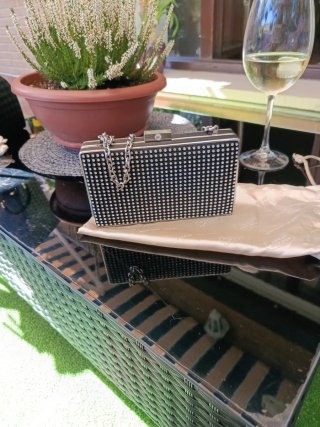 Bolso Clutch Fiesta Pedrería Negro y Plata