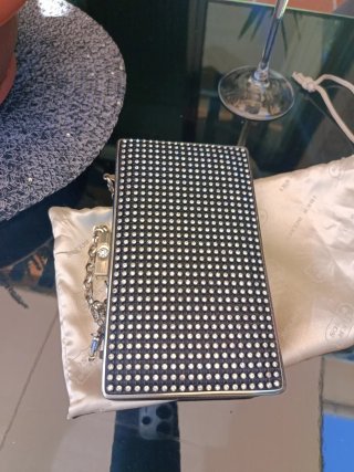 Bolso Clutch Fiesta Pedrería Negro y Plata