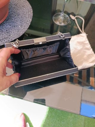 Bolso Clutch Fiesta Pedrería Negro y Plata