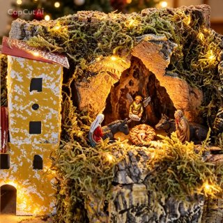 Presepe artigianale con luci