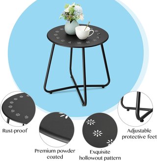 Tavolino ausiliario in metallo nero con fiori da giardino