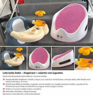 Lote Baño Bebé Angelcare + Asiento Juguetes