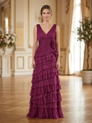 Vestido de fiesta largo con volantes