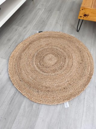Alfombra redonda de yute beige y marrón
