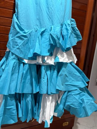 Traje de Flamenca Turquesa y Blanco