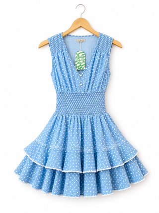 Vestido Azul con lunares y volantes T.xs