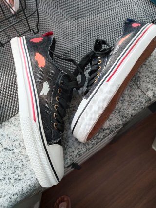 Zapatillas lona efecto gastado mujer
