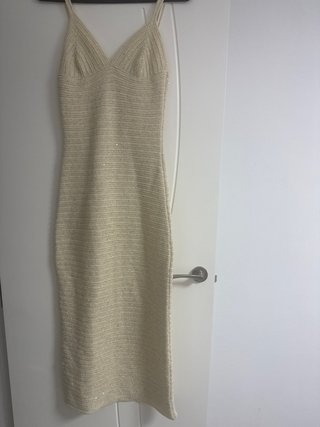 Vestido Mango Beige Dorado