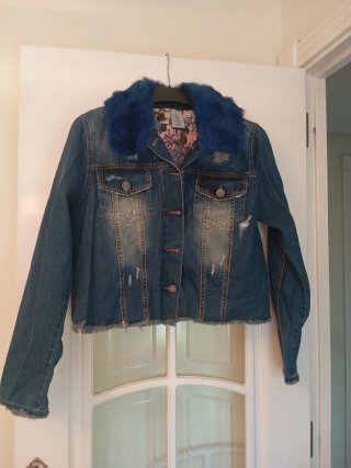 Chaqueta Vaquera desmontable  Cuello de Pelo Azul