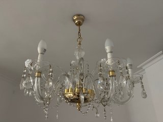 Lámpara de techo cristal roca dorada