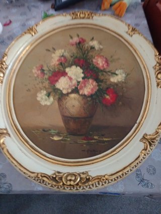 Cuadro Antiguo con Bodegón Floral