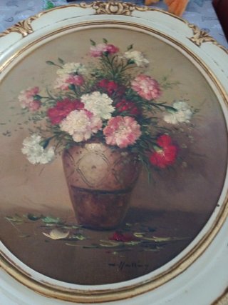 Cuadro Antiguo con Bodegón Floral