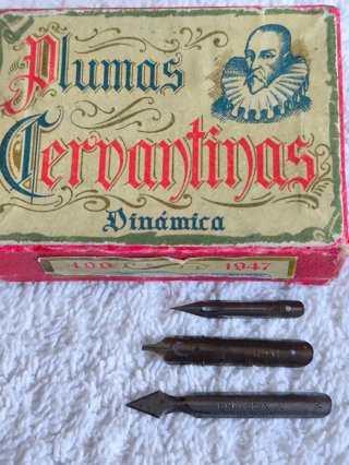 TINTERO DOBLE ANTIGUO CAJA 3 PLUMILLAS 6 PLUMINES
