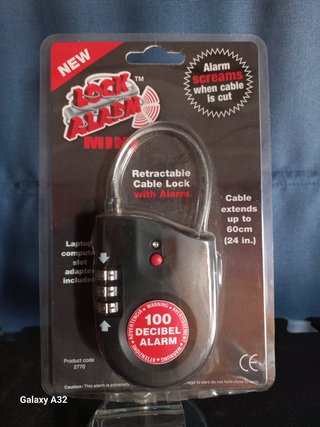 Candado grande con cable de acero de 60 cm, alarma