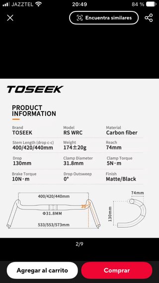 Manillar Gravel Carbono Tossek RS+Potencia Ritchey