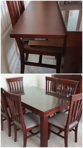Conjunto de Mesa y 6 Sillas de Madera
