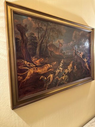 Cuadro al óleo escena de caza