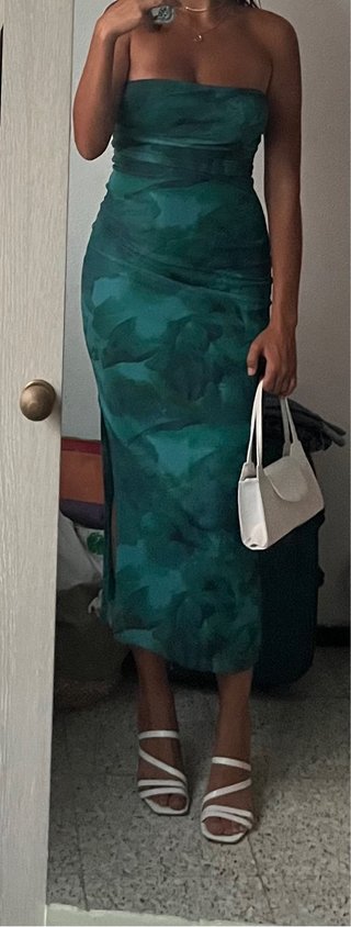 Vestido largo palabra de honor estampado