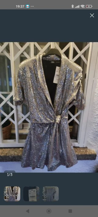 Vestido de fiesta Zara plateado talla M