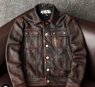 Chaqueta de Piel Vintage Marrón Talla L